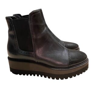 M Gemi Boots Womens Size 38 Eu 7 US Platform Black Leather Chelsea Pull On Italy